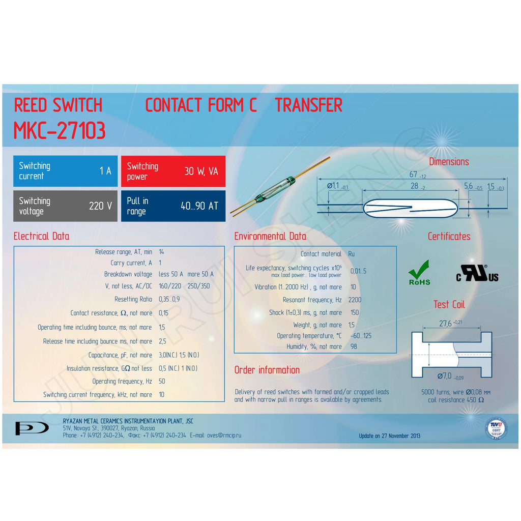 3PCS MKC27103 MKC17103 High Power Reed Switch MKC-27103 MKC-17103 3Pin Normally Open Closed Changeover Magnetic Contact Sensor