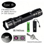 Infrared Night Vision Flashlight Zoomable LED IR-940nm Torch used with Night Vision Device 18650 Battery+Charge+Remote Switch