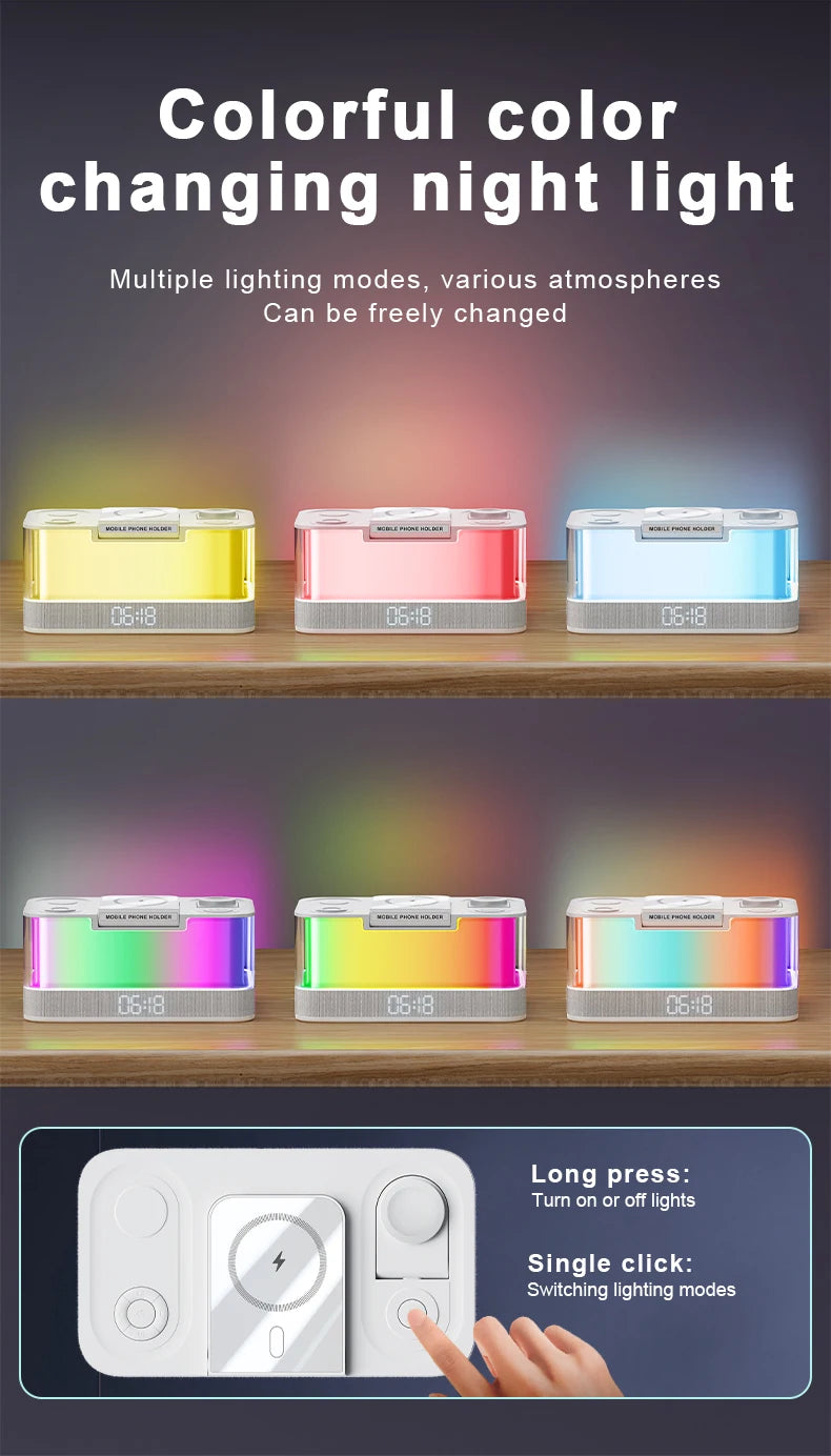 Domars Wireless Charger with Colorful Night Light and Built-In Audio Speaker Supports Fast Charging for Smartphones Earphones