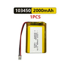 103450 3.7V Li-Po Rechargeable Battery 2000mAh With JST PH 2.0mm Connector for GPS, Cameras & MP3 Gadgets