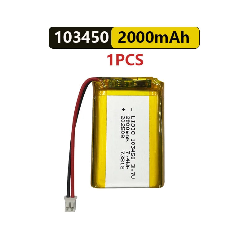 103450 3.7V Li-Po Rechargeable Battery 2000mAh With JST PH 2.0mm Connector for GPS, Cameras & MP3 Gadgets