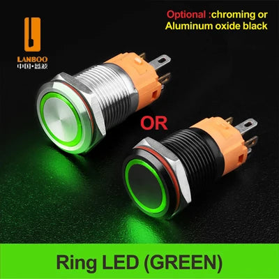 LANBOO LB16A Device Button Switch Chrome Plating/Aluminum Oxide Black/Optional 1NO1NC/5 Pin Latching/Momentary Optional