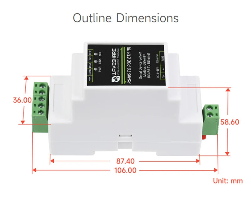RS485 to RJ45 Ethernet Module Industrial Serial Server TCP/IP to Serial Support Rail-Mount Modbus Gateway Optional POE Function