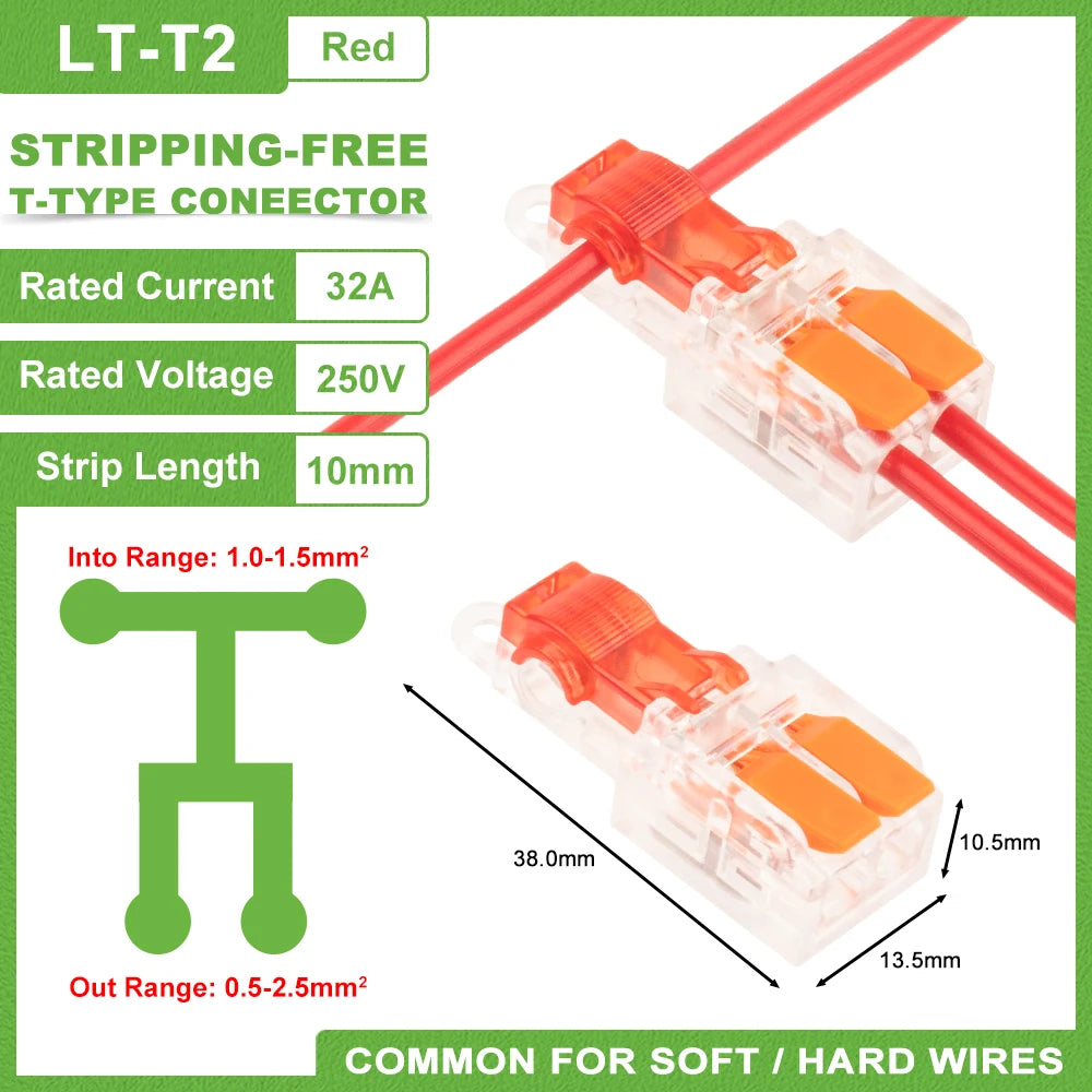 T-Type Stripping Free Wiring Connector With Fixing Hole Quick Branch  Splice Junction box lever Wire connector 32A