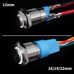 12 16 19 22 mm Metal Push Button Switch with Wire On Off PC Power High Head 12v for Car Momentary Latching Fixed Blue 5V 220V