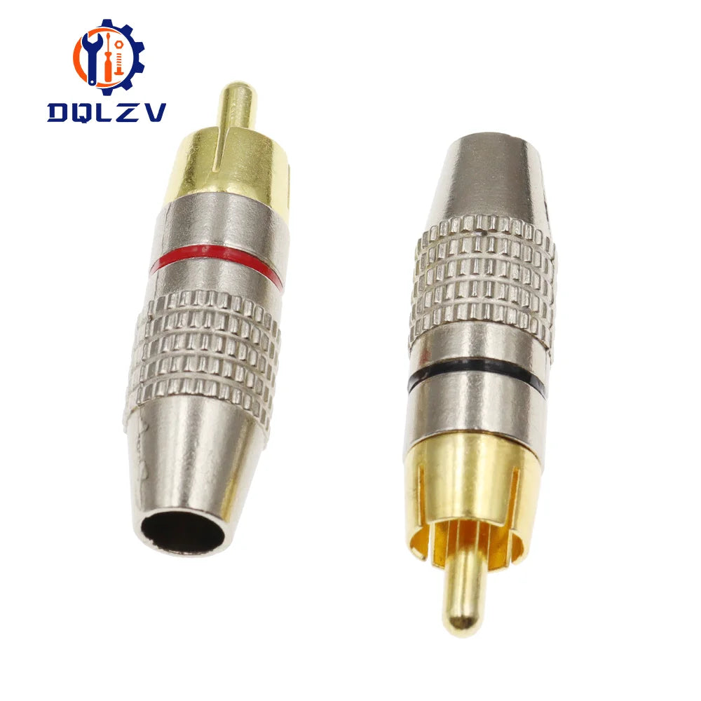 Gold RCA Male Adapter Non Solder Connector for Audio Video CCTV IP Camera Security Coaxial Cable Solderness Convertor