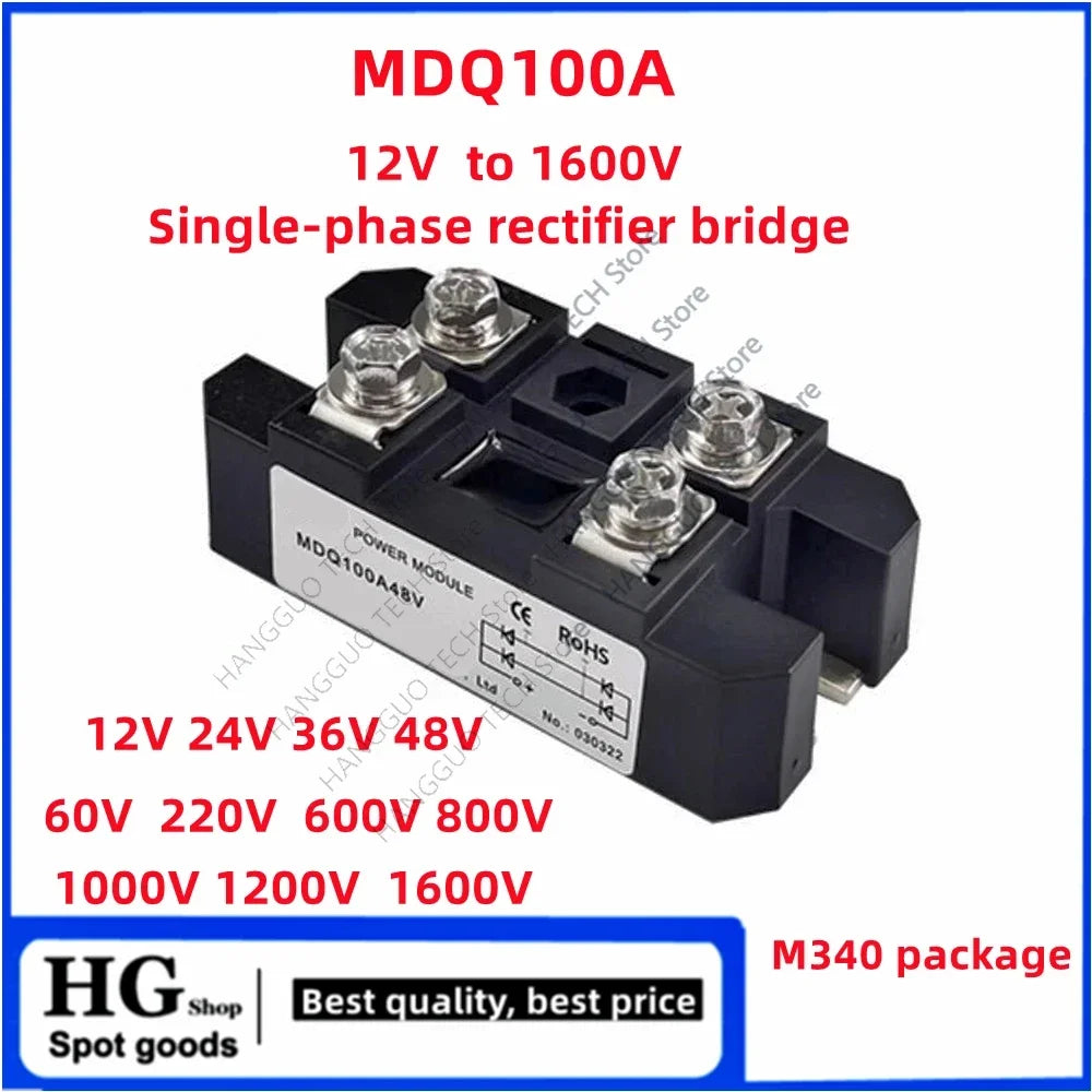 100A MDQ100A-12V 24V 36V 48V 60V 220V 600V 800V  1000V 1200V 1600V MDQ100A single-phase rectifier bridge AC-DC module 100Amp 160