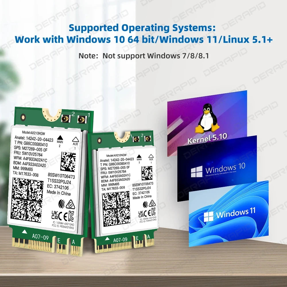 Tri Band WiFi6E AX210NGW 5400Mbps Bluetooth 5.4 802.11AX Wireless Wi-Fi 6E AX210 For Intel AX210NGW M.2 NGFF WiFi Card Win10/11