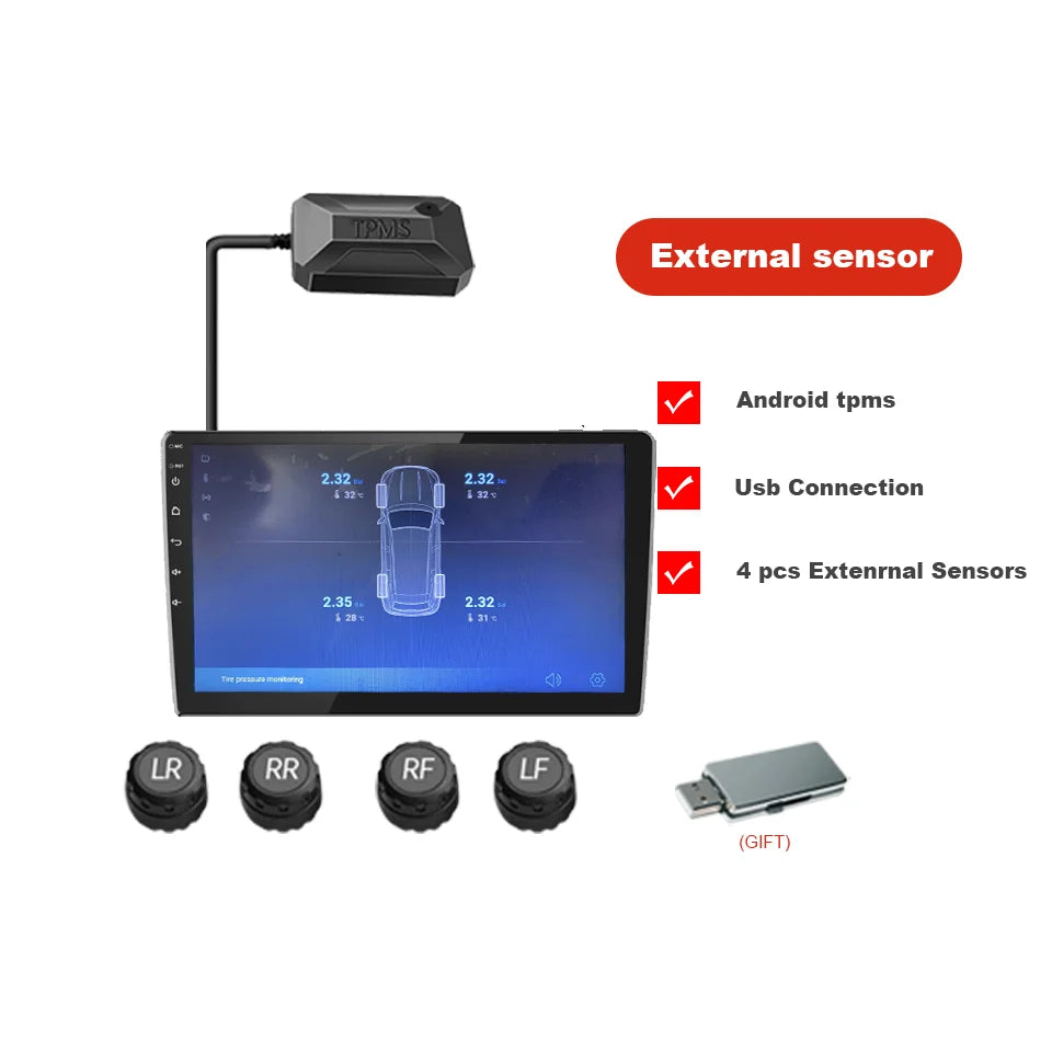 Smart Android Navigation Dedicated Car Mounted USB Tire Pressure Monitoring System TPMS Tire Pressure And Temperature Detection