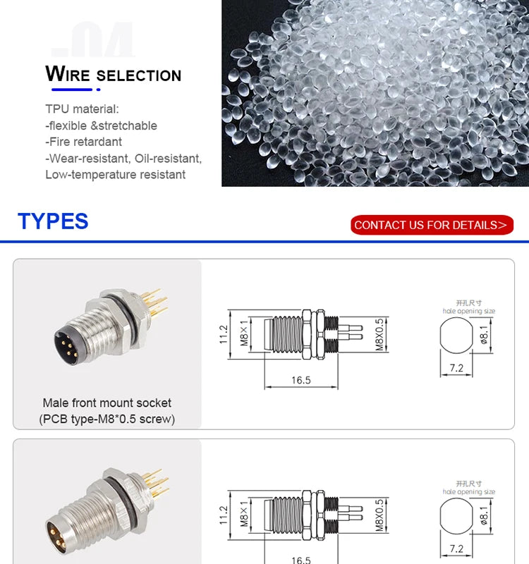 CAZN M8 Welding Panel Connector Male Female Back Mount Socket SMD 3 4 5 6 8 Core Angle Pin Male and Female Socket