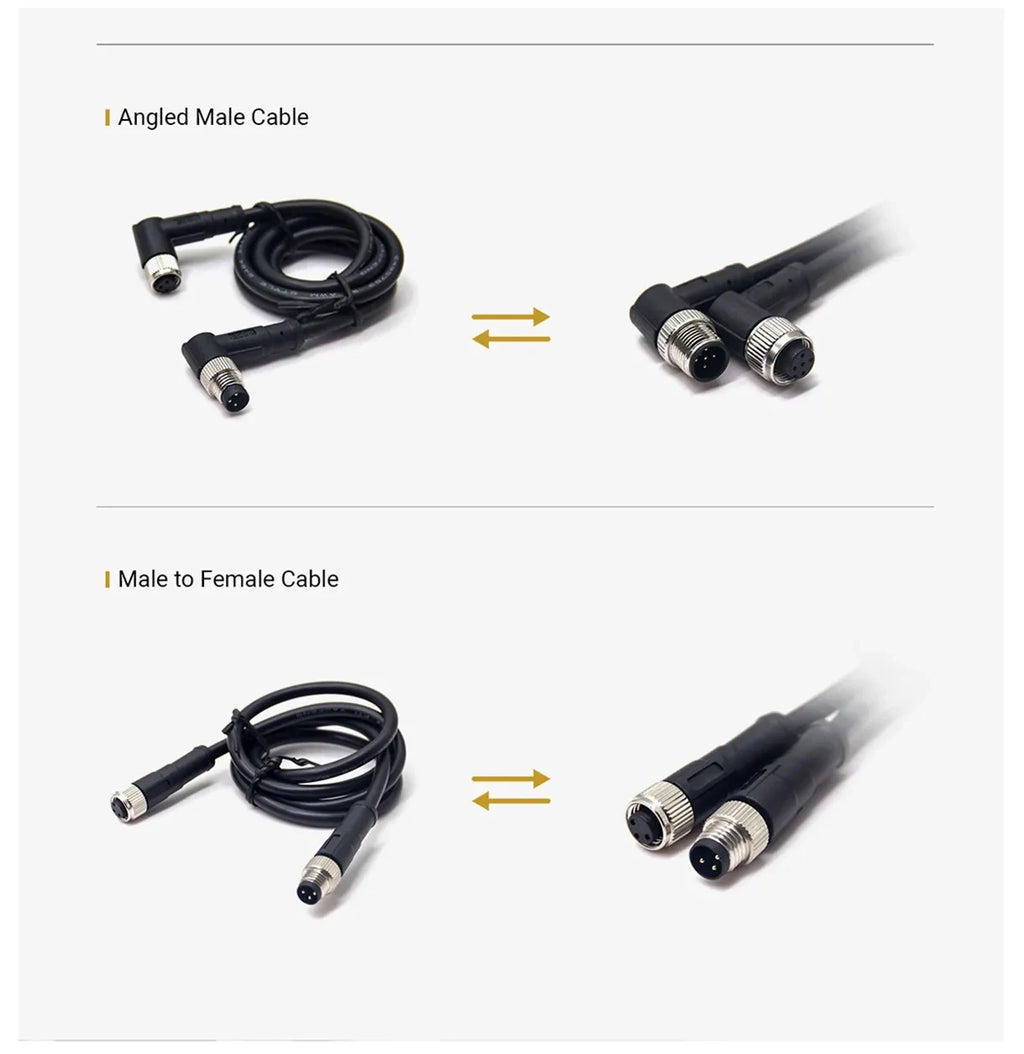 M8 3-Pin 90 Degree Female Panel Mount Connector to Female Cable, 1m 24AWG PVC Cable
