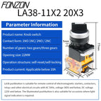 22mm LA38-11X2 20X3 Selector Switch 1NO1NC/2NO/2NC 2/3 gear Rotary Switches Knob Switch Self-lock/Self-reset Momentary Latching