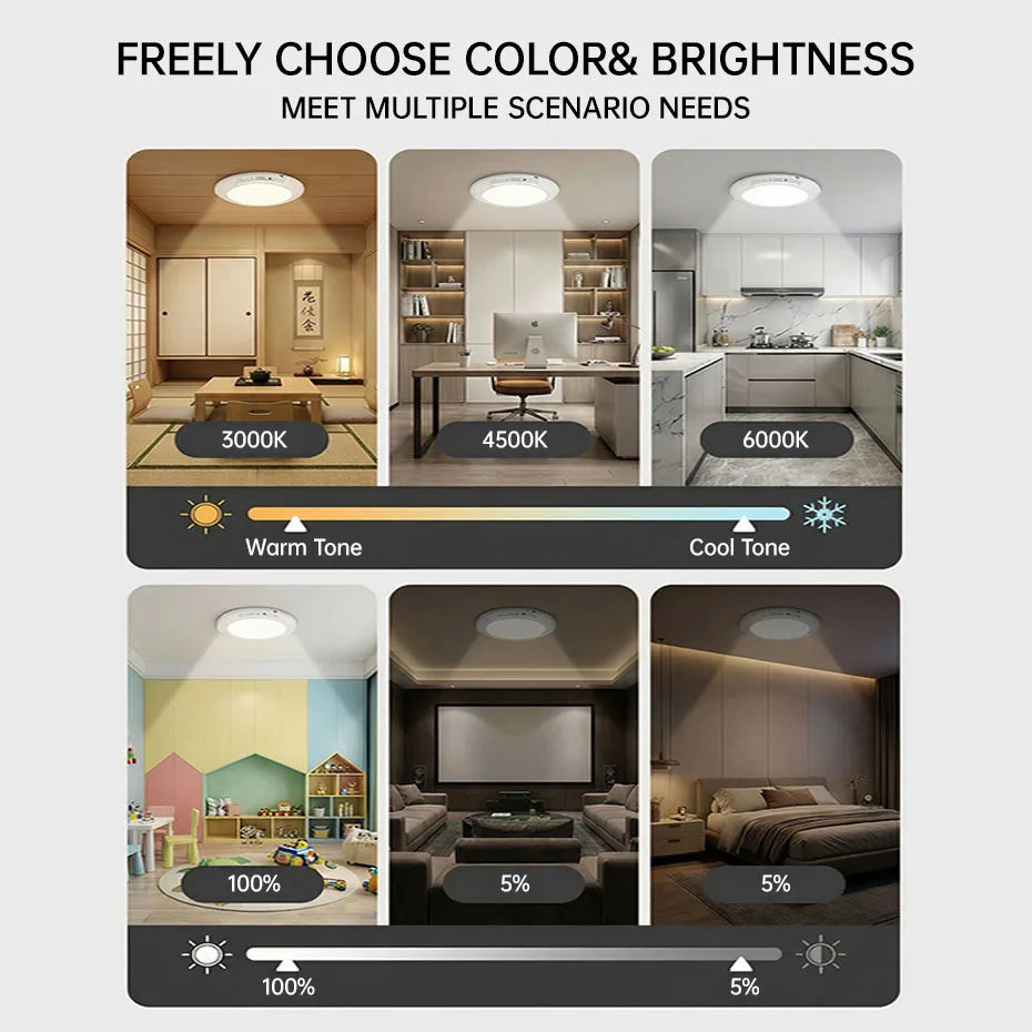 Smart PIR Motion Sensor Ceiling Lamp USB Rechargeable Magnetic Dimmable 3000K-6000K Wireless Remote Wall Light for Corridor