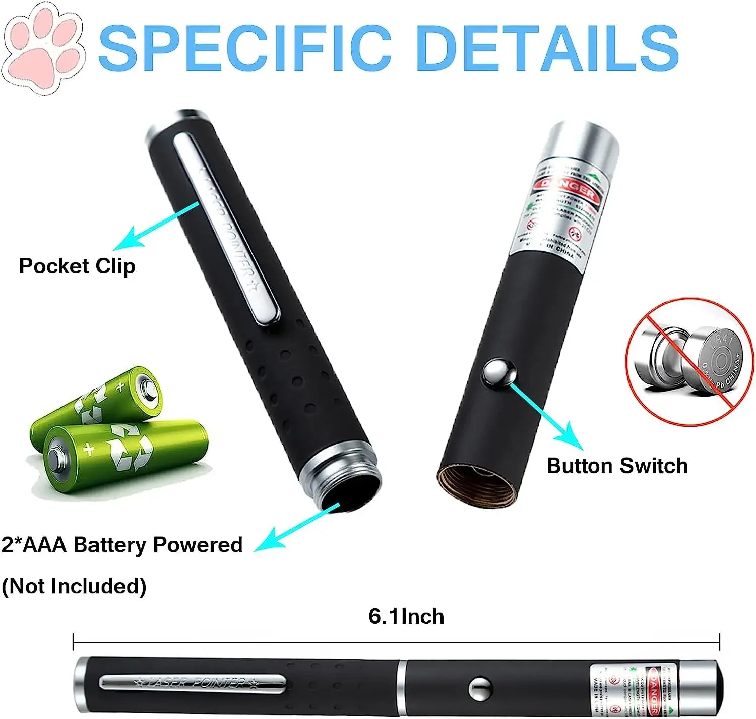 Mini Portable LED Green Redlight Laser Pointer No Batteries, LED Flashlight Laser pen Cat Interactive Scratching Play Toy