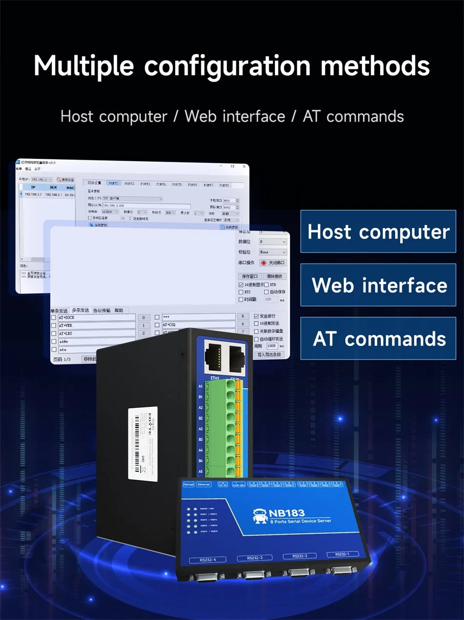 Isolated 8-Channel Serial Server RS485/232/422 to RJ45 COJXU NB183 Series ModBus RTU to TCP Build-in Watchdog MQTT/HTTP IOT