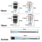 1pc 16mm/19mm Metal push button Switches for car trunk Momentary/latching 12V base 1NO 1NC with sockets