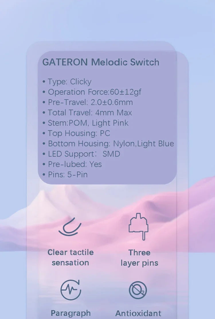 Gateron Melodic Switches Clicky Tactile 60g MX Switch Melodic Clicky MX Strong Tactile Switch Mechanical Keyboard Lubricated