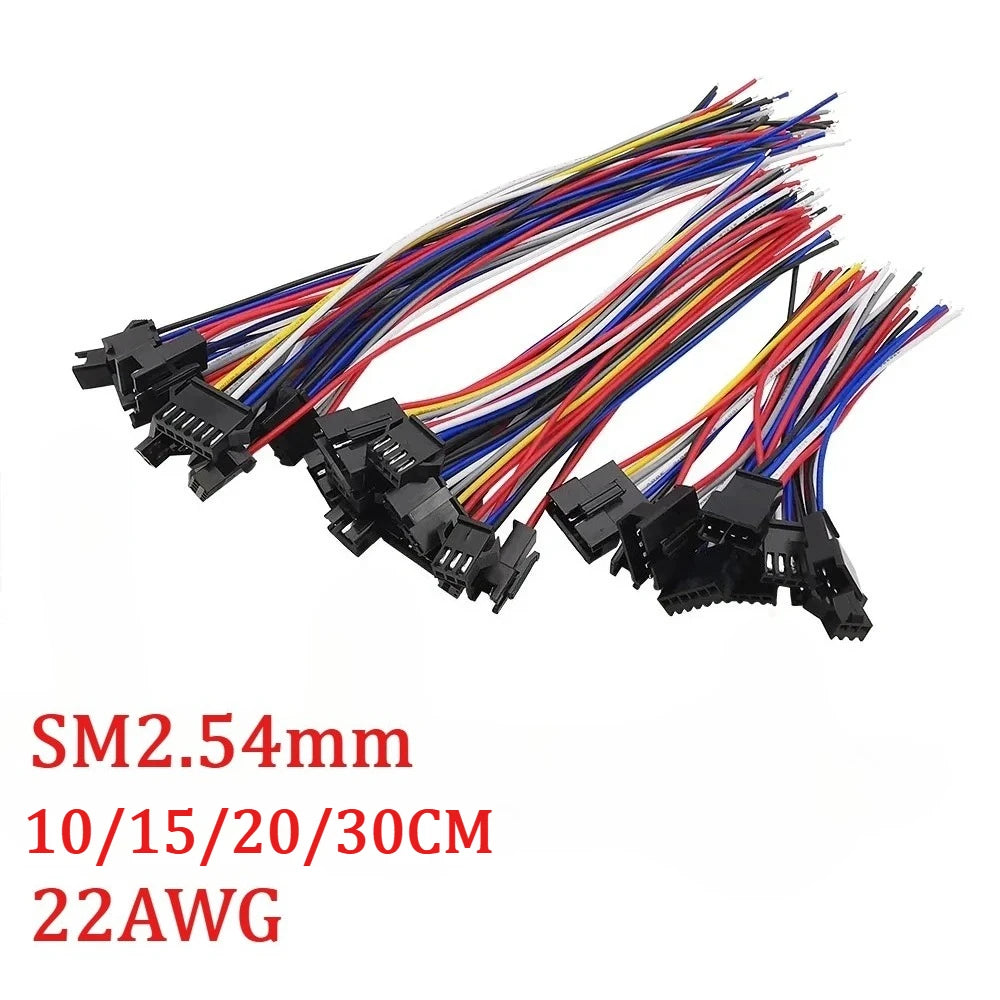 10pcs SM2.54  2/34/5/6Pin Male Female Plug Socket Wire Cable Connector LED Strip DC Power Cable Lenght 10/15/20/30cm 22AWG