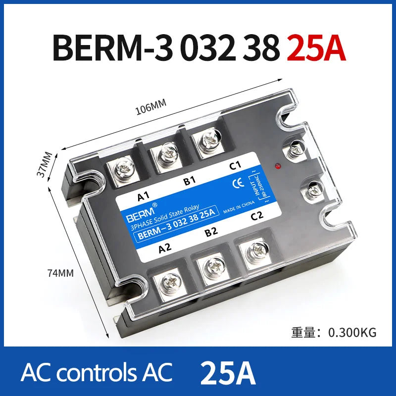 3 Phase 10A 60A 80A 100A 150 200A Three Phase SSR 80-250VAC Control 24-480V Solid State Relay  AC-AC