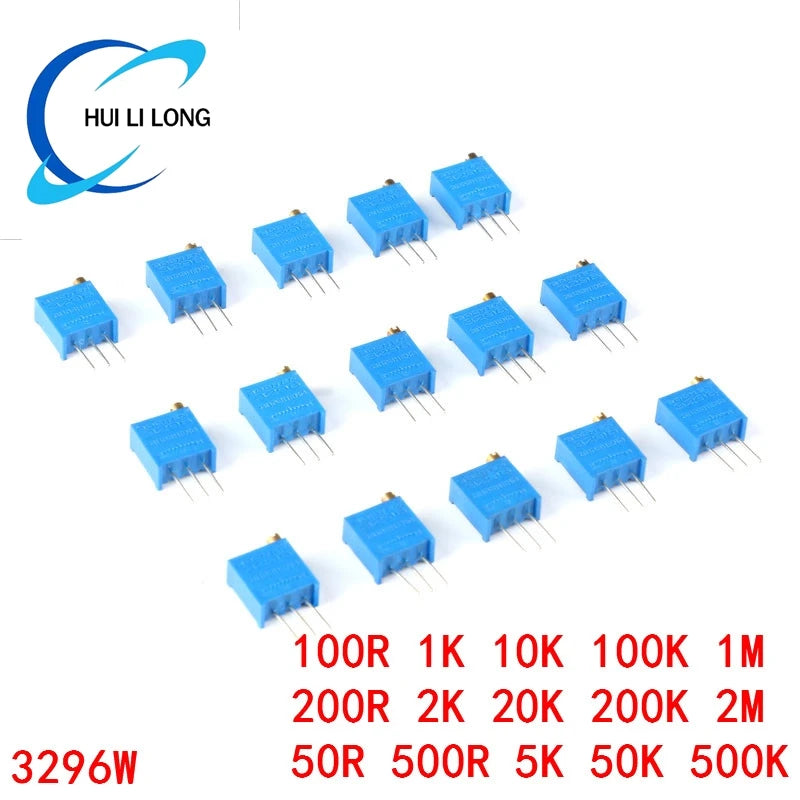 10pc 3296W 50 100 200 500 1K 2K 5K 10K 20K 50K 100K 200K 500K 1M ohm Multiturn Trimmer Potentiometer Precision Variable Resistor