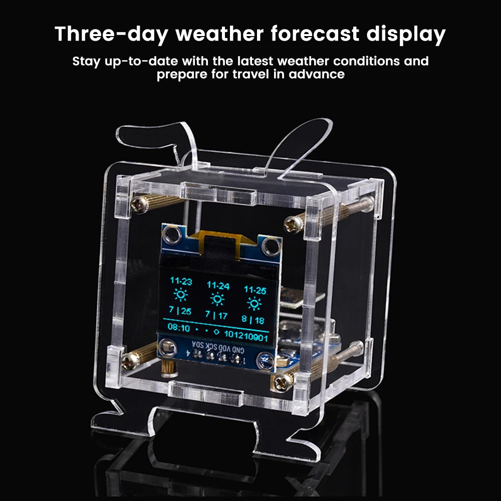 ESP8266 Mini Electronic Clock DIY Kit 0.96-inch OLED Display Supports 2.4GHz Wi-Fi Connectivity Enclosed DIY Soldering Kit