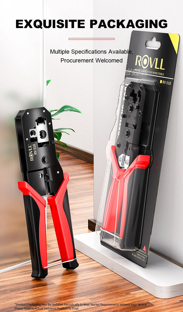 ROVLL RJ45 RJ11 Crimping Tool Ethernet Cable Stripper Cutter Plier for Cat6 Cat5e 8P8C 6P Connectors with 10Pcs RJ45 Plug