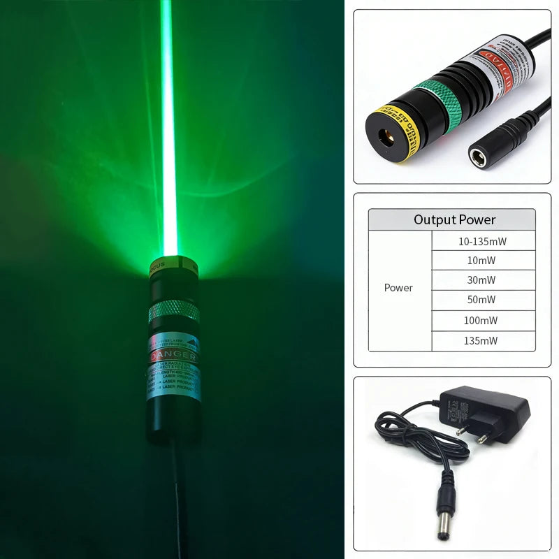 520nm Green Line Laser Module Focusable D18x65mm 10-100mw High Precision for Cutting Positioning | FREE EU Adapter