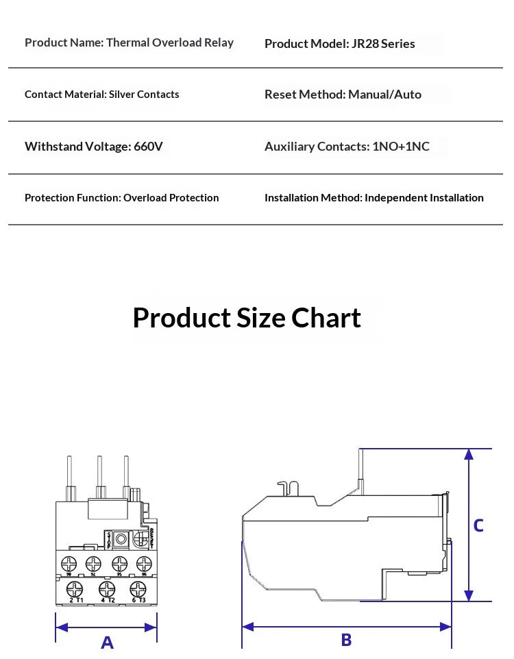 JR28 Series Thermal Overload Relay 25A 36A  Adjustable Current Motor Protection Electrical Overload Protector for AC Contactor