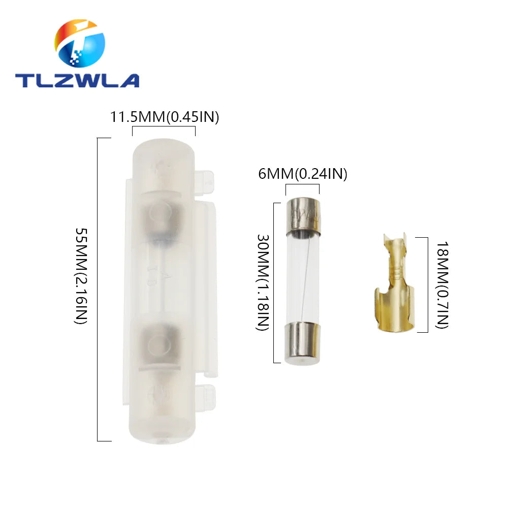 5Set 6X30MM Glass Fuse Holder With 250V 0.25A 0.5A 1A 1.5A 2A 3A 3.15A 4-30A 6*30MM Fuse Socket Flip shell Black/White Flip Type
