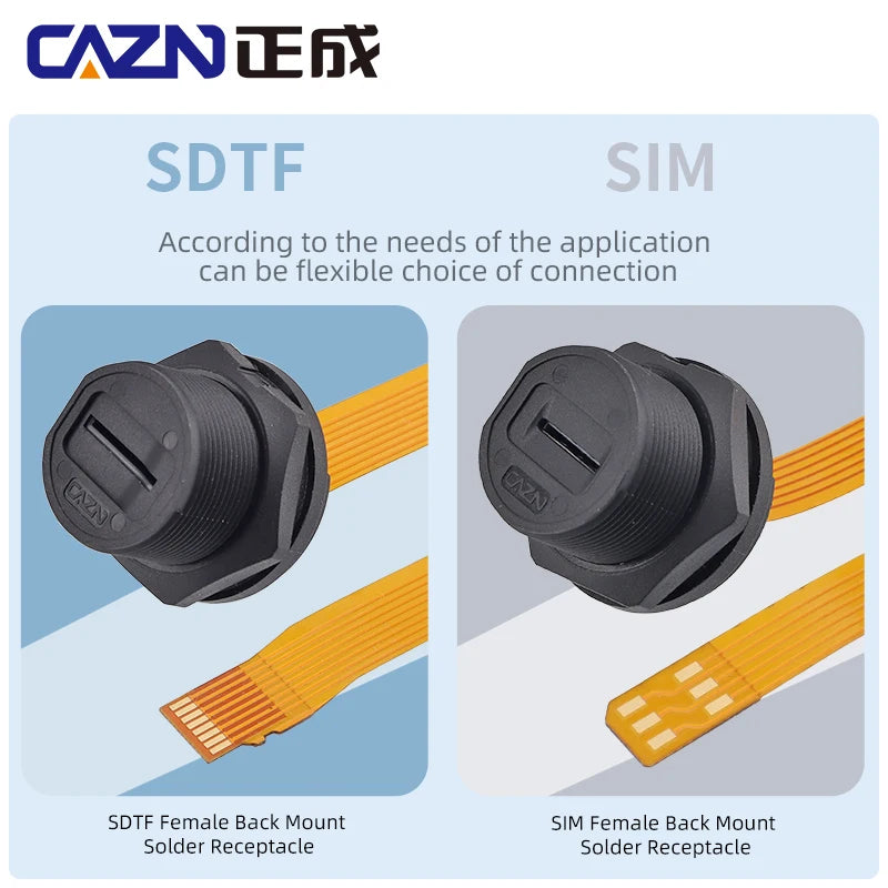 Waterproof Connector SIM Card Threaded Back Mounted Female Solder Socket With 20cm FPC Cable