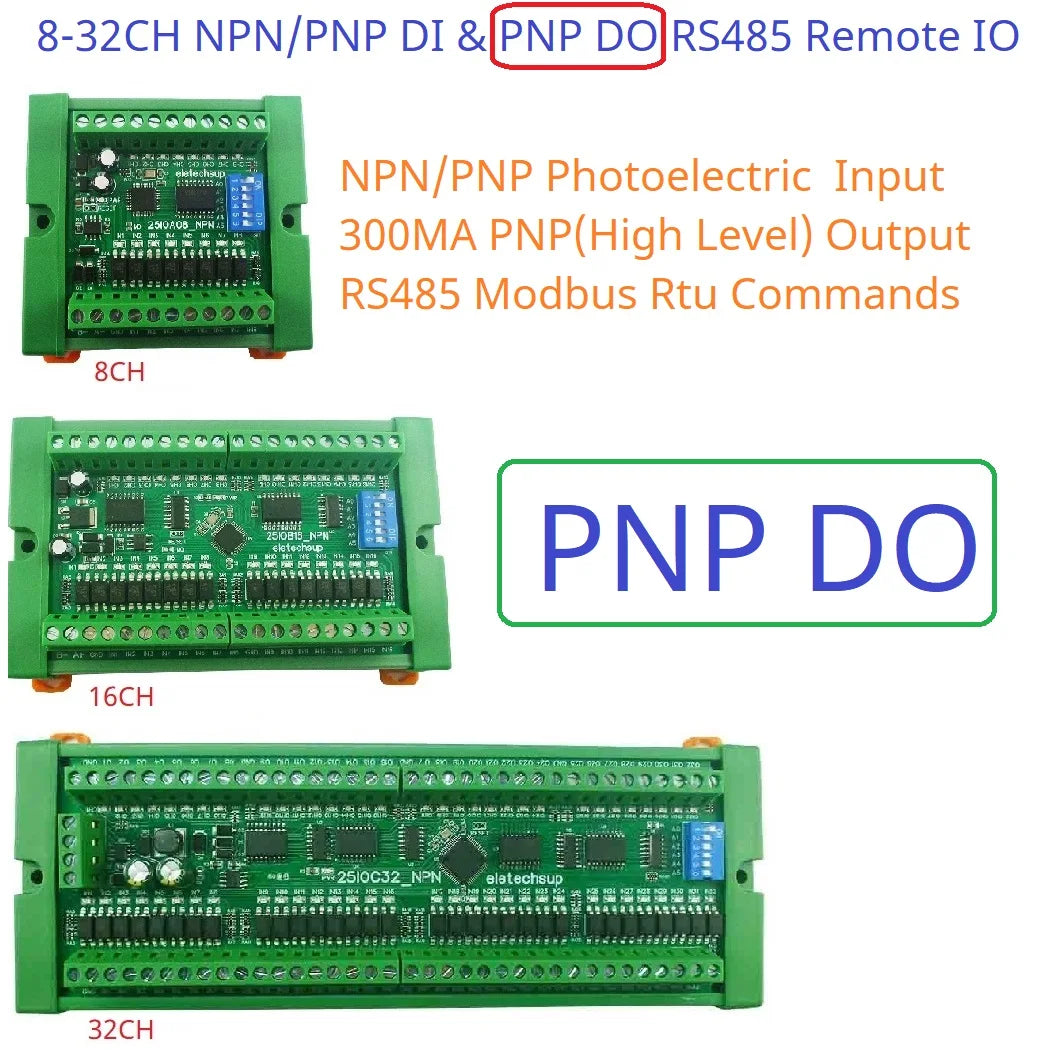 RS485 Remote IO Expansion Board 8/16/32 DI-DO Modbus DMOS PNP Output & NPN/PNP Input Module PLC
