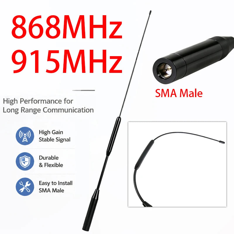 GIZONT LoRa 868MHz 915MHz Antenna SMA Long-range Communication Flexible Soft Whip Antenna For LoRaWan And Meshtastic 50CM 12DBi