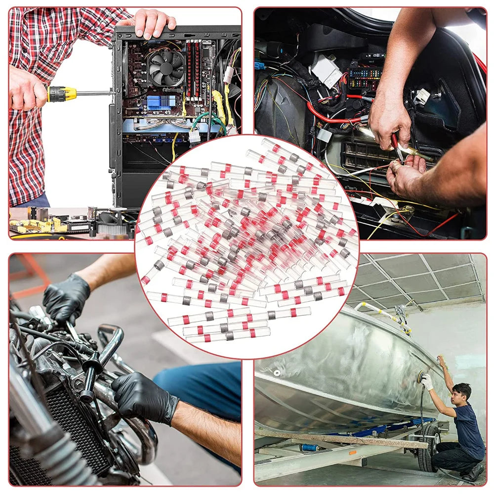 50-1000PCS Heat Shrink Butt AWG22-18 Red Solder Insulated Waterproof Electrical Splice Wire Connectors with Hot Air Gun Us/Eu