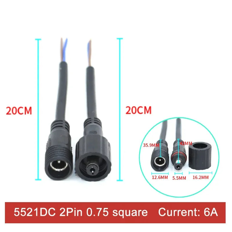 2Pin M8 M10 M12 M14 5521DC Mini Plug Male Female Butt Plug with Wire Solar Light Car PVC Waterproof Connector Plug 5.5x2.1dc
