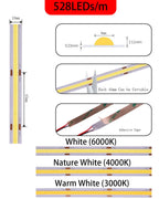 8/10mm COB LED Strip Light 12V/24V 480/528leds/m High Density Warm Cool White Red Blue Green Flexible Linear Tape Lights Bar