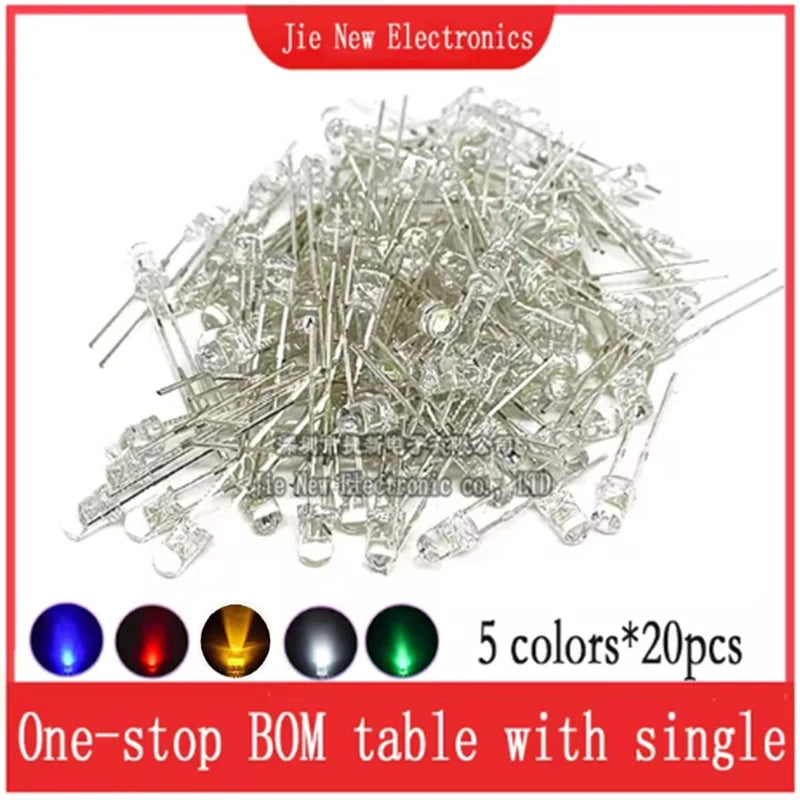 3mm 5mm LED Diode Assorted Kit White Green Red Blue Yellow Orange F3 F5 Leds Light Emitting Diodes Electronic Kit