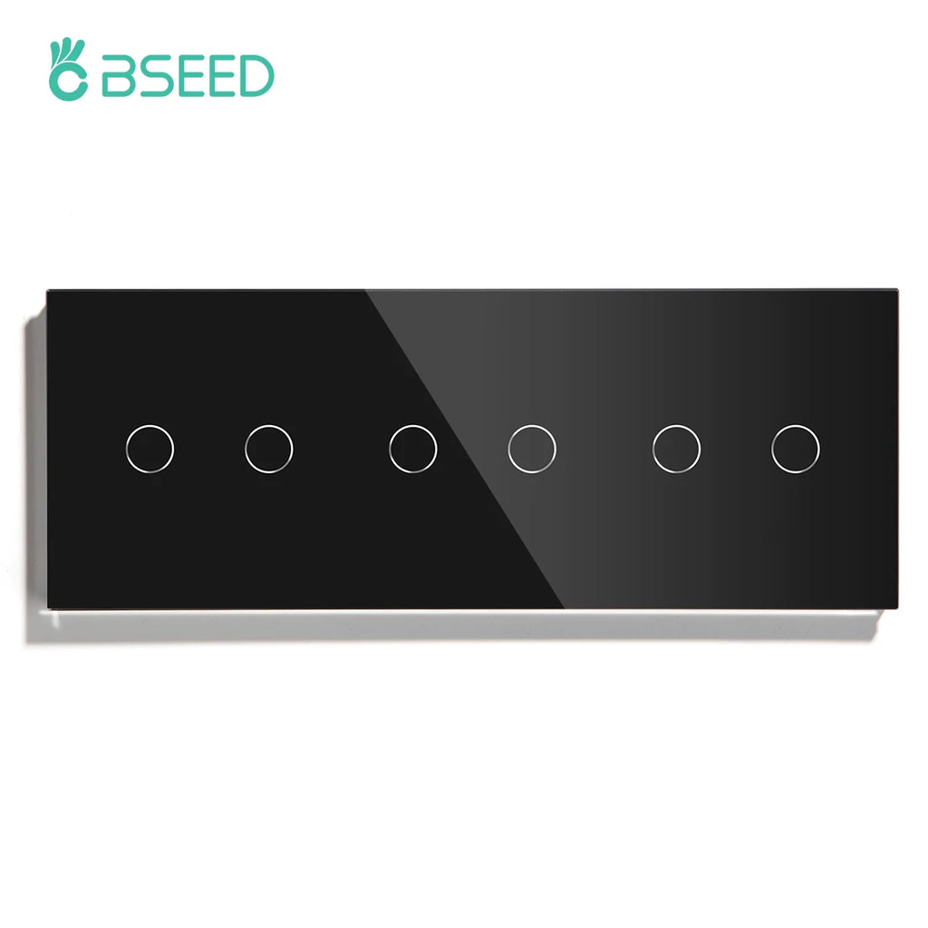 BSEED Touch Switches 1/2/3Gang 1Way Wall Light Switches Blue LED Backlight Glass Sensor Screen Home Switches Black EU Standard