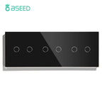 BSEED Touch Switches 1/2/3Gang 1Way Wall Light Switches Blue LED Backlight Glass Sensor Screen Home Switches Black EU Standard