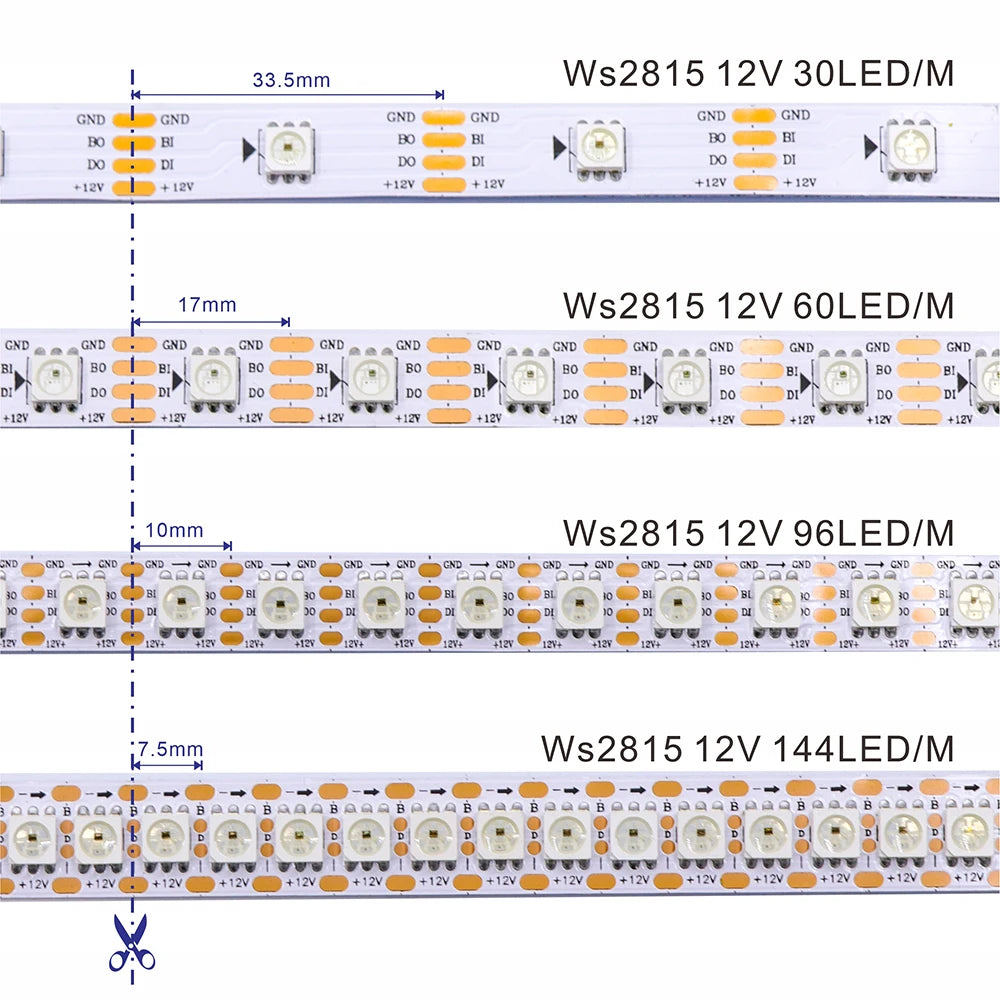 WS2815 DC12V LED Strip Light RGB Individually Addressable WS2812B WS2813 LED Lights Dual Signal 30 60 100 144 LEDs IP30 65 67