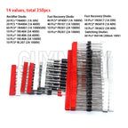 350PCS/box Diodes Kit 1N4001 1N4007 1N4148 RL207 UF4007 FR107 207 14Values Rectifier/Fast Recovery/Schottky/Switching Diode Set