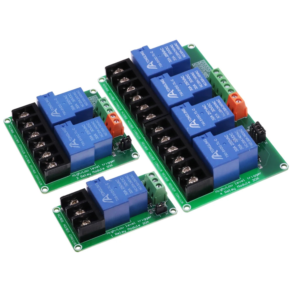 1 2 4 Channel Relay Module 30A With Optocoupler Isolation 1 Way 5V 12V 24V Supports High And low Triger Trigger