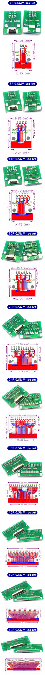 FPC/FFC Adapter Board 0.5/1.0MM to 2.54MM Soldered Connector 4/5/6/8/10/12/14/16/20/26/3040/45/50/60Pin
