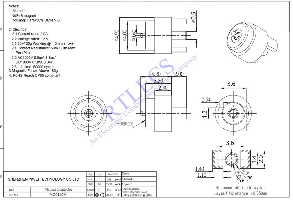 Mini 1 Pole 4.0 MM Dia Circular 2A Male Female Pogo Pin Connector Spring-Loaded USB Type-C Magnetic Charge Cable Wearable Type-C