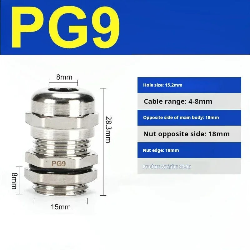 10pcs Waterproof Cable Gland Connector IP68 Nickel Plated Brass Metric Cable M6 M8 M10 M12 M14 M16 PG7 PG9 PG11 For 1-14mm Wire