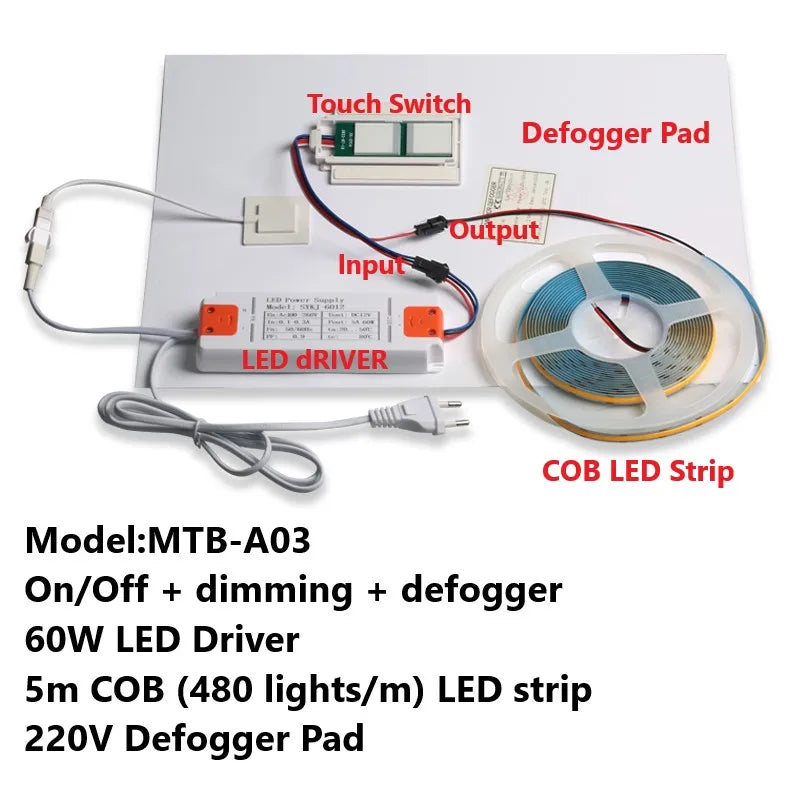 DC 12V 5A 60W LED Touch Dimmer Light Switch Touch Sensor For Mirror With Changing Dimmer Anti Fog