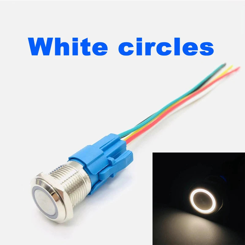 12 16 19 22mm waterproof metal button switch with connector LED lamp instant lock automotive engine power switch 6V 12V 24V 220V
