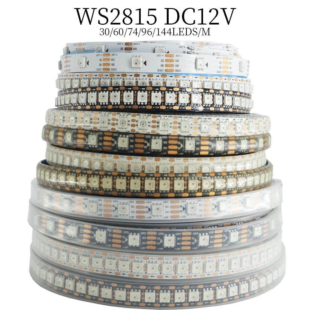 WS2815 Smart Full Color RGB LED Lights Strip 1M-5M 30/60/74/96/144 LEDs/m Individually Addressable IC LED Strips IP30 IP65 IP67