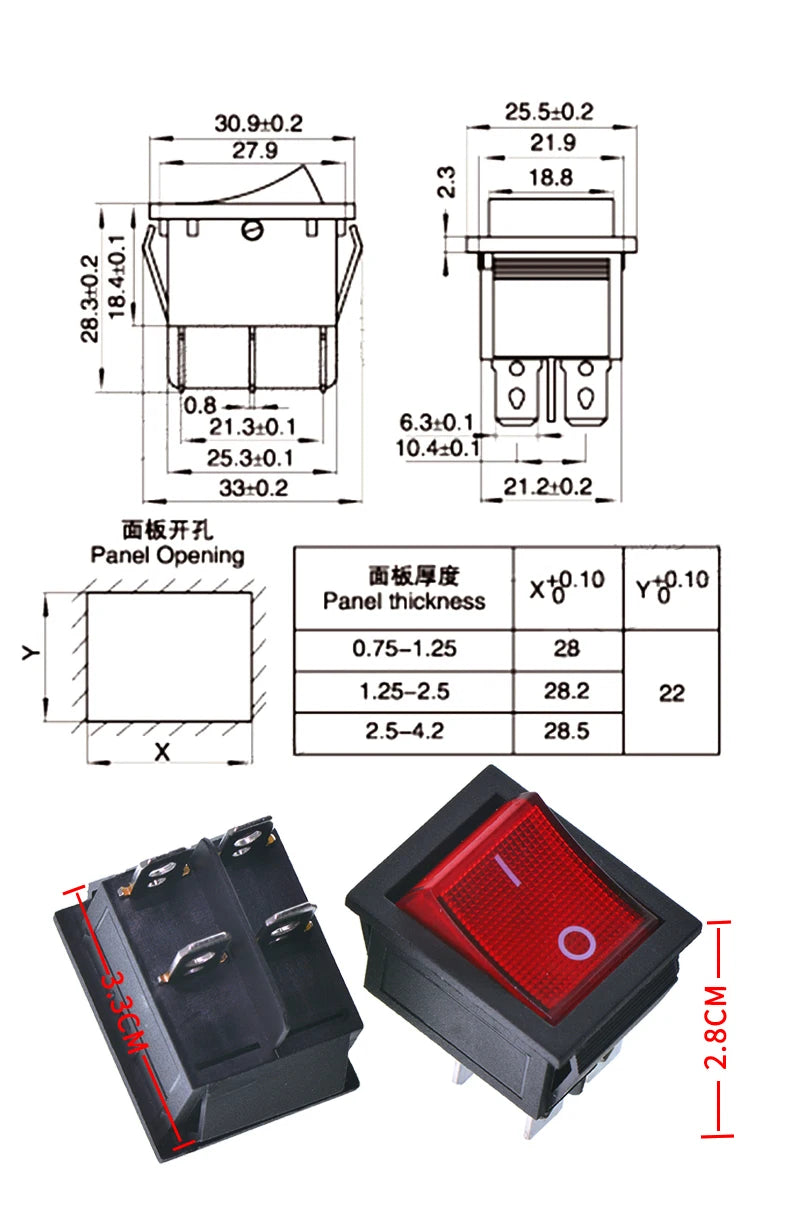 KCD4 Rocker switch ship type switch rocker power button 4/6PIN red light green light 31x25mm16A/30A 250v ON-OFF/ON-OFF-ON