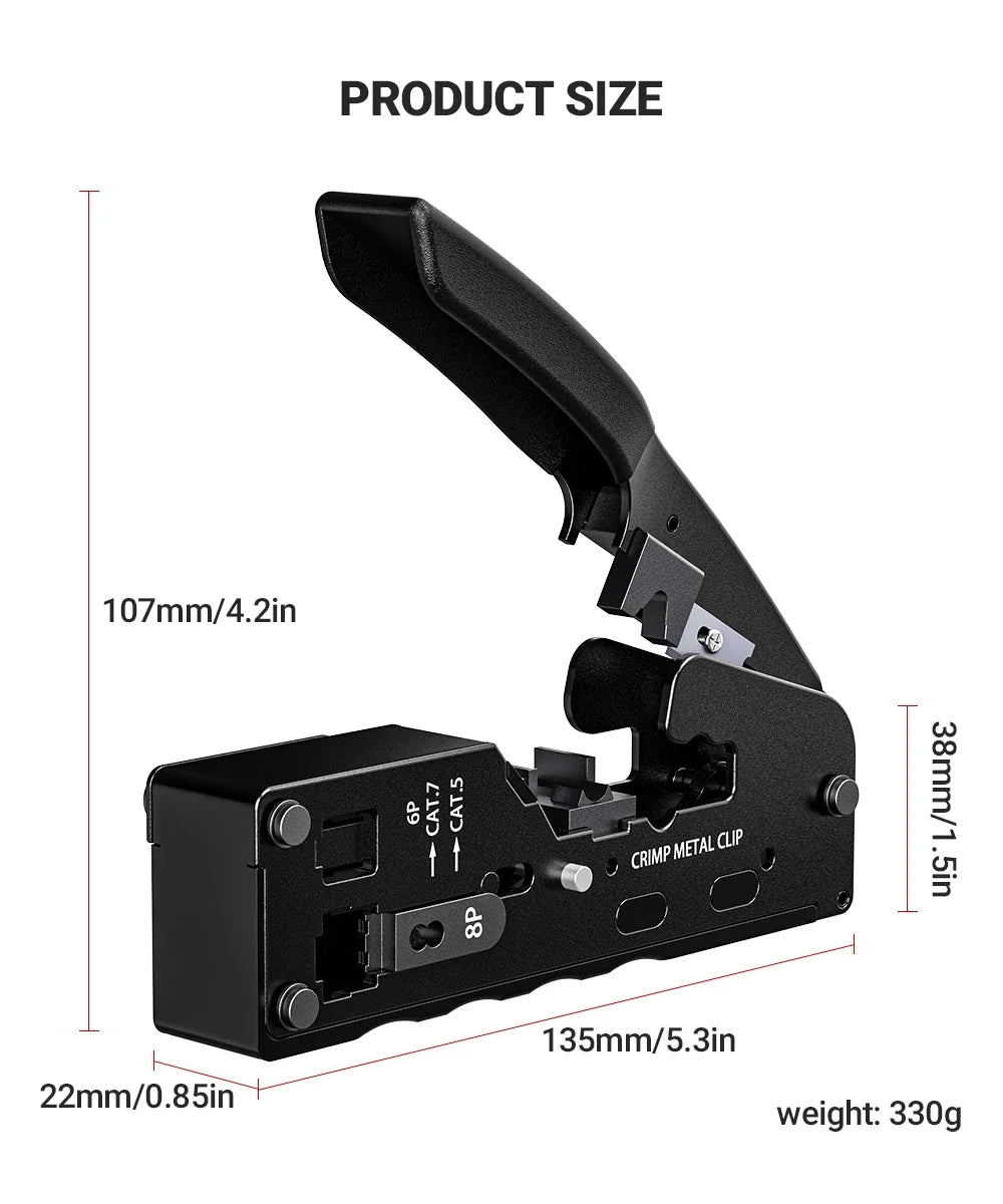 AMPCOM rj45 Crimper CAT7 Crimping Tool for Pass Through RJ11 RJ 45 Connector CAT6 CAT5E Modular Plugs With Wire Stripper Cutter