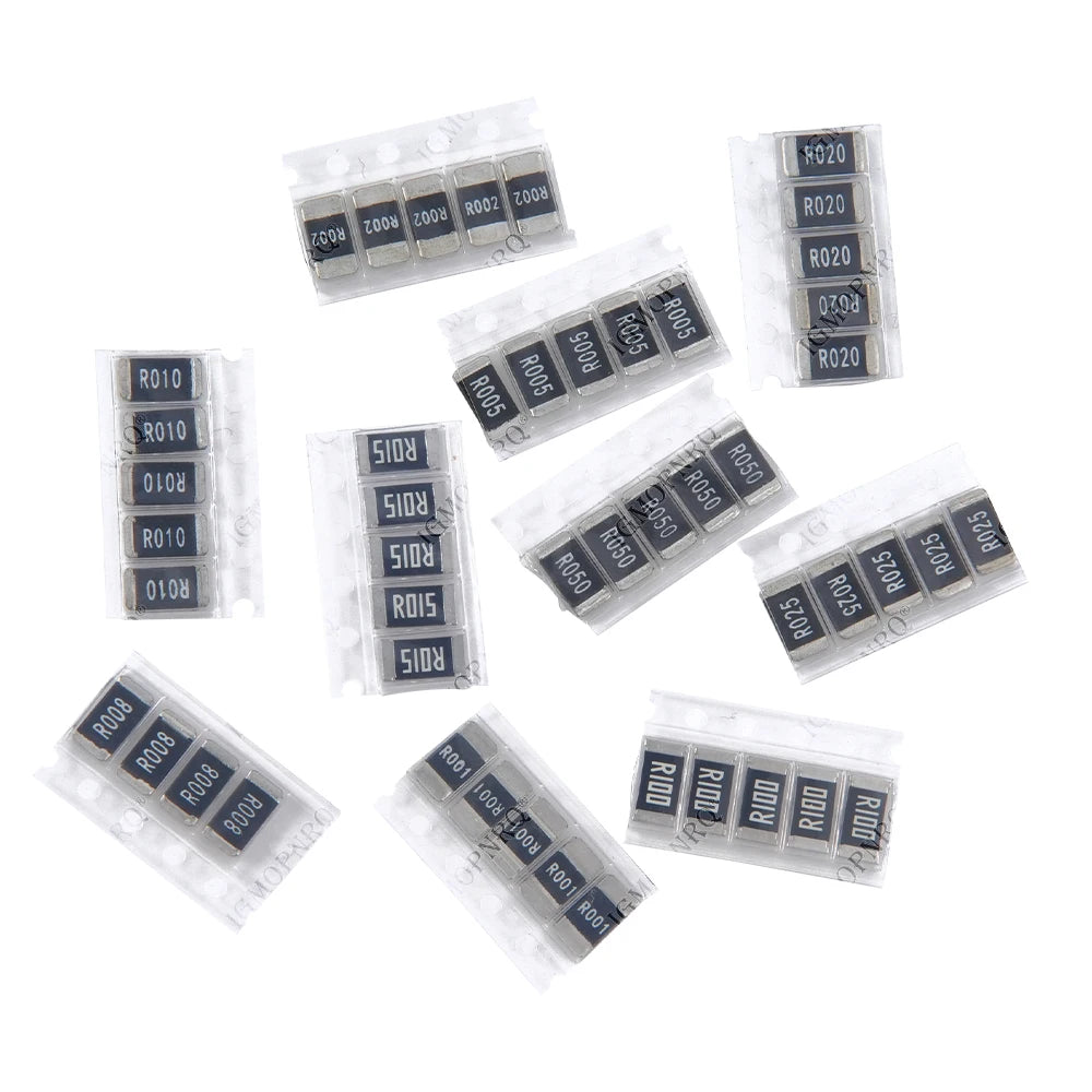 50PCS Alloy resistance 2512 SMD Resistor Samples kit ,10 kindsX5pcs=50pcs R001 R002 R005 R008 R010 R015 R020 R025 R050 R100